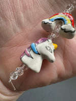 Handmade Lampwork Glass Unicorn & Rainbow Bead Strand – Whimsical Fantasy Glass Beads for Jewelry Making & Crafts