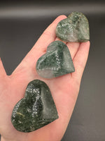 Green Mica in Quartz Heart | Polished Natural Crystal Heart | Green Mica Quartz Pocket Stone