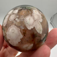 Green & Pink Flower Agate Sphere with Druzy