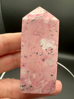 Rhodochrosite Four-Sided Tower #5 – Pink, Cream & Dark Matrix Crystal Point