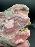Natural Rhodochrosite Slab #11 – Pink Banded Patterns, Orb Formations & Matrix