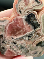 Rhodochrosite Slab #7 – Pink Banded Rhodochrosite with Black Matrix & Natural Cavities