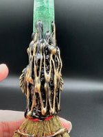 Green Fluorite & Aventurine Witch Broom – Crystal Altar Décor