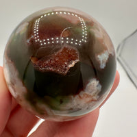 Green & Pink Flower Agate Sphere with Druzy