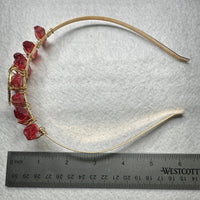 Red & Gold Natural Crystal Crown Headband – Aura-Coated Quartz & Crescent Moon
