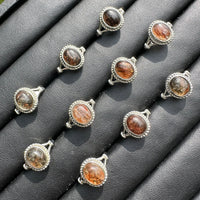 Natural Rutile Quartz Adjustable Stainless Steel Ring – Oval Cabochon – Golden Rutilated Quartz