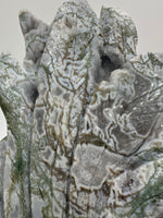 Moss Agate Nine-Tailed Fox Carving with Druzy