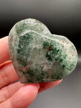 Green Mica in Quartz Heart | Polished Natural Crystal Heart | Green Mica Quartz Pocket Stone