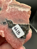 Natural Rhodochrosite Slab #15 – Rosy Pink Mineral Specimen with Dramatic Dark Matrix