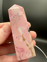 Rhodochrosite Four-Sided Tower #2 – Pink, Cream & Black Matrix Polished Crystal Point