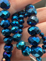 Metallic Midnight Blue Faceted Glass Rondelle Bead Strands – Mixed Sizes for Jewelry Making