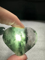 Green Mica in Quartz Heart | Polished Natural Crystal Heart | Green Mica Quartz Pocket Stone