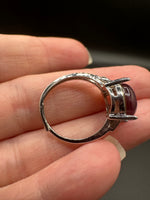 Natural Lepidolite Adjustable Stainless Steel Ring – Oval Purple Gemstone Crystal Ring