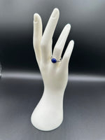 Natural Lapis Lazuli Adjustable Stainless Steel Ring – Round Blue Cabochon Crystal Ring