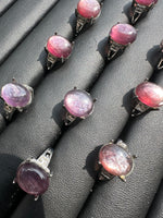 Natural Lepidolite Adjustable Stainless Steel Ring – Oval Purple Gemstone Crystal Ring