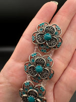 Antique Silvertone Floral Connector Strand with Turquoise-Color Accents