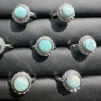Natural Larimar Adjustable Stainless Steel Ring – Round Cabochon Gemstone Ring