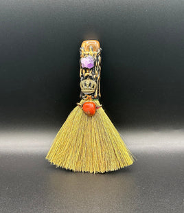 Tiger Eye, Amethyst & Red Jasper Decorative Crystal Broom with Crown