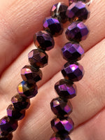 Metallic Plum Purple Faceted Glass Bead Strand – Round Coated Glass Beads for Jewelry Making