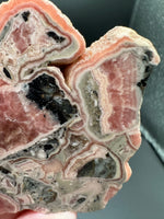 Rhodochrosite Slab #7 – Pink Banded Rhodochrosite with Black Matrix & Natural Cavities