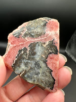 Natural Rhodochrosite Slab #15 – Rosy Pink Mineral Specimen with Dramatic Dark Matrix