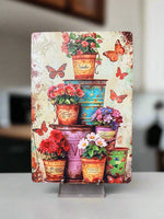 Butterflies and Flower Pots Novelty Tin Sign