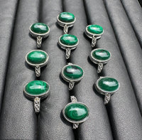 Natural Malachite Adjustable Stainless Steel Ring – Oval Gemstone Cabochon Ring