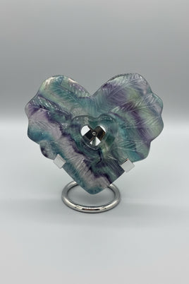 Rainbow Fluorite Decorative Carved Heart with Stand #9