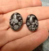Snowflake Obsidian 18x13mm Oval Cabochon Pair