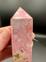Rhodochrosite Four-Sided Tower #7 – Pink & Cream Natural Mineral Patterns