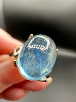 Natural Aquamarine Adjustable Stainless Steel Ring – Genuine Aquamarine Cabochon Ring