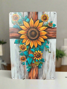 Sunflower & Cross Tin Sign