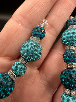 Turquoise & Teal Rhinestone Round Bead Strand with Silver Spacer Rings