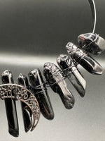 Black Handmade Natural Crystal Crown Headband – Aura-Coated Crystal Points & Crescent Moon