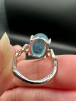 Natural Aquamarine Adjustable Stainless Steel Ring – Genuine Aquamarine Cabochon Ring