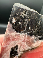 Natural Rhodochrosite Slab #16 – Vivid Raspberry Pink with Black Matrix & Banding