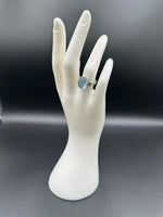 Natural Aquamarine Adjustable Stainless Steel Ring – Genuine Aquamarine Cabochon Ring