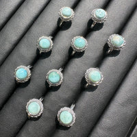 Natural Larimar Adjustable Stainless Steel Ring – Round Cabochon Gemstone Ring
