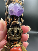 Tiger Eye, Amethyst & Red Jasper Decorative Crystal Broom with Crown