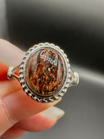 Natural Rutile Quartz Adjustable Stainless Steel Ring – Oval Cabochon – Golden Rutilated Quartz