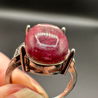 Natural Lepidolite Adjustable Stainless Steel Ring – Oval Purple Gemstone Crystal Ring