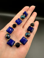 Cobalt Blue Glass Bead Strand with Iridescent & Black Faceted Accents