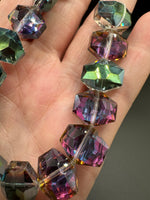 Iridescent Faceted Glass Bead Strand – Purple & Green Geometric Glass Beads for Jewelry Making