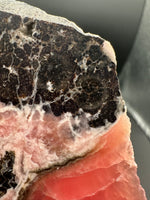 Natural Rhodochrosite Slab #16 – Vivid Raspberry Pink with Black Matrix & Banding