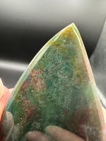 Ocean Jasper Polished Arrow Flame Freeform  #3 – Deep Green & Red Speckled – 92g