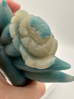 Unique Trolleite Nine-Tailed Fox Carving with Flower