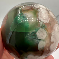 Green & Pink Flower Agate Sphere with Druzy