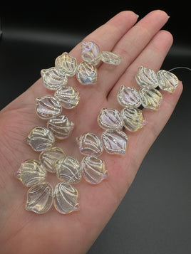 Clear Iridescent Glass Leaf Bead Strand – Aurora Borealis Finish