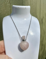 Rose Quartz Heart Shape Perfume/Essential Oil Bottle Necklace
