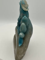 Unique Trolleite Nine-Tailed Fox Carving with Flower